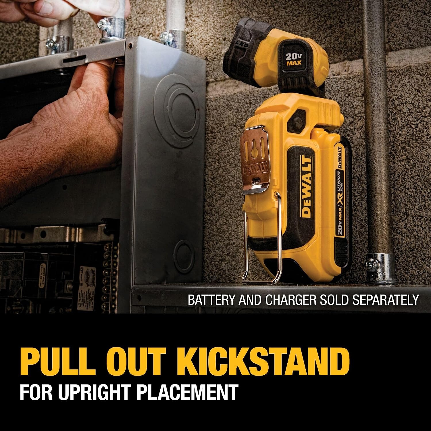 image:imageDEWALT 20V MAX LED Work Light Rechargeable LED Flashlight Magnetic Flashlight Freestanding and ClipOn Light 360 degree pivoting Head Tool Only DCL044