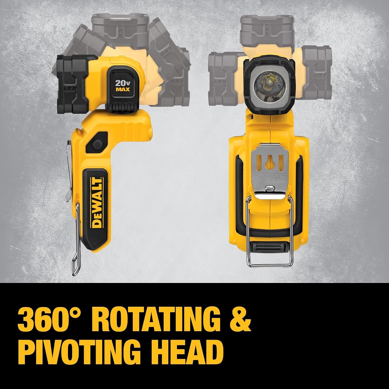image:imageDEWALT 20V MAX LED Work Light Rechargeable LED Flashlight Magnetic Flashlight Freestanding and ClipOn Light 360 degree pivoting Head Tool Only DCL044