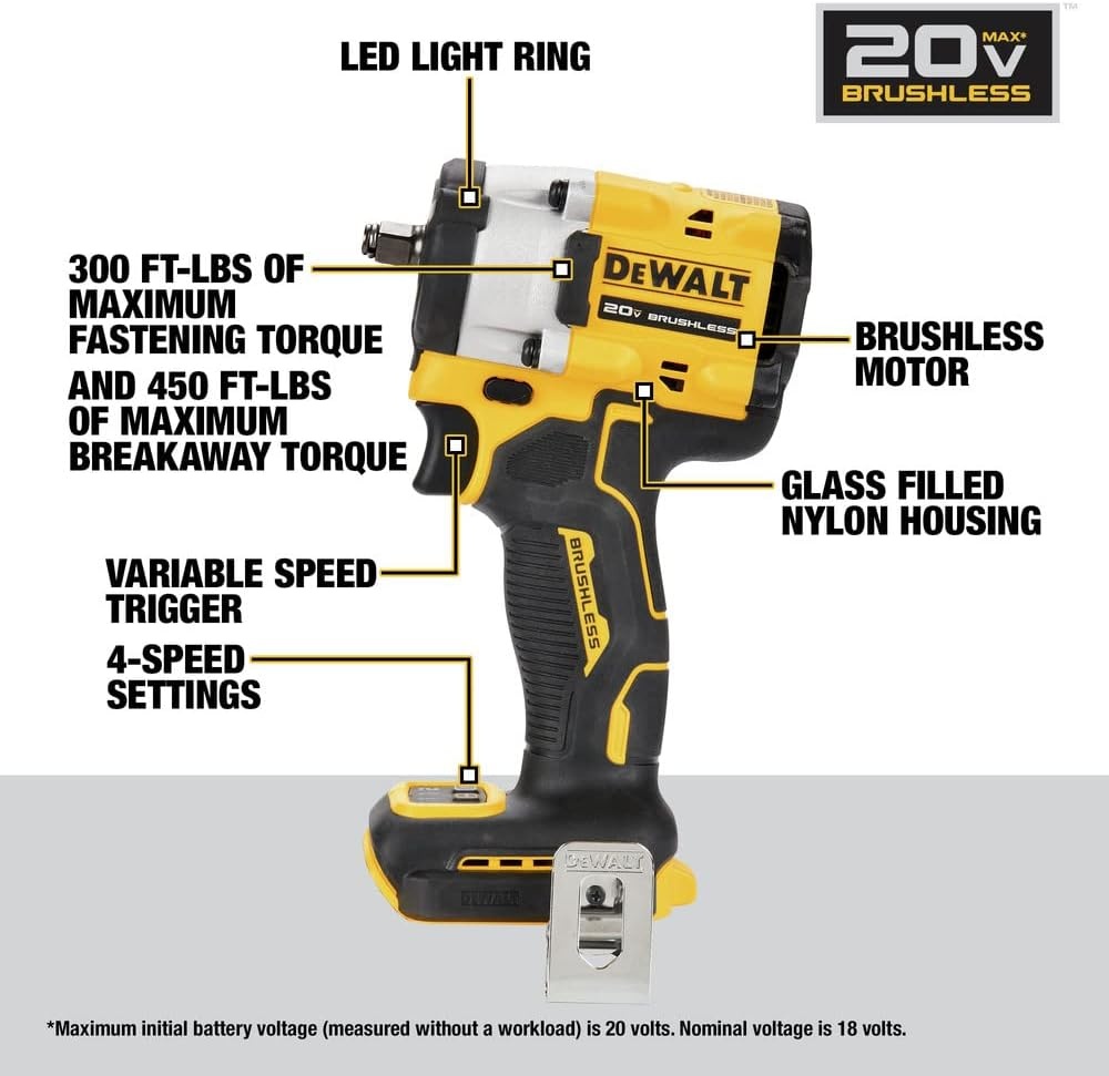 image:imageDEWALT ATOMIC 20V MAX 38 in Cordless Impact Wrench DCF923B Hog Ring Anvil Tool Only