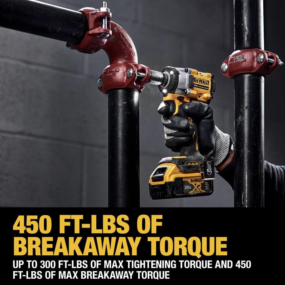 image:imageDEWALT DCF921P2 ATOMIC 20V MAX 12 in Cordless Impact Wrench with Hog Ring Anvil Kit 300 FtLbs Fastening450 FtLbs Breakaway 4 Speeds Kit DCF921 DCB115 2 DCB205 5ah