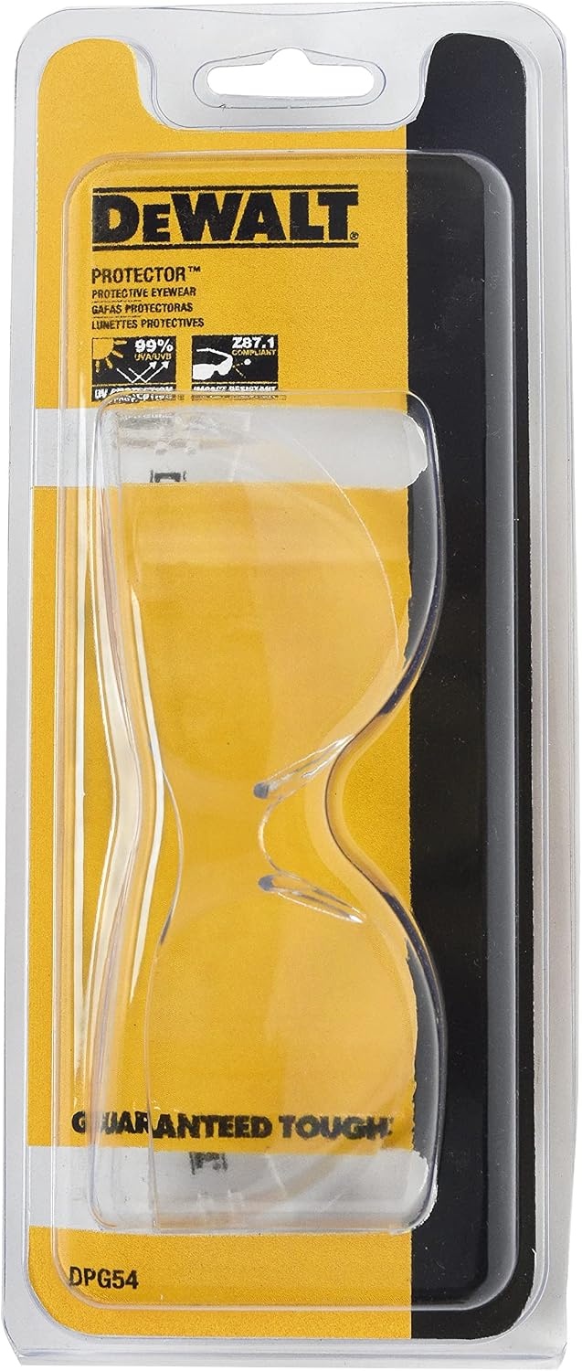 image:imageDEWALT DPG541C Protector Protective Eyewear ANSI Z871 Impact Rated Lightweight UniversalFit Frame Flexible Rubber Temples Clear Lens 1 PairOne Size Pack of 2