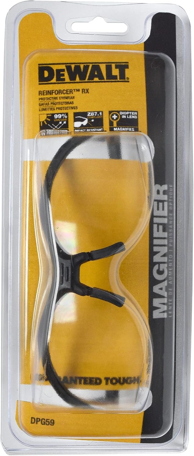 image:imageDEWALT DPG59125C Reinforcer RxBifocal 25 Clear Lens High Performance Protective Safety Glasses with Rubber Temples and Protective Eyeglass SleeveBlack Frame Clear Lens