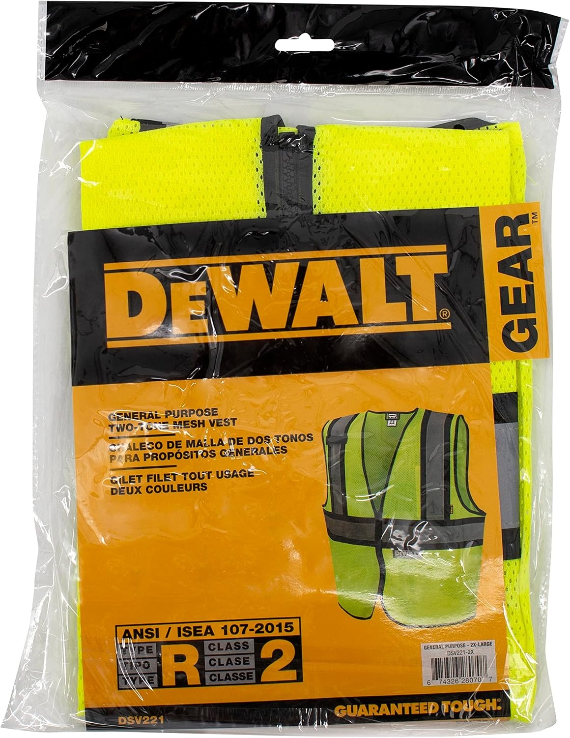image:imageDEWALT DSV221 Class 2 Contrasting Trim Economy Mesh Vest Green Size 4X