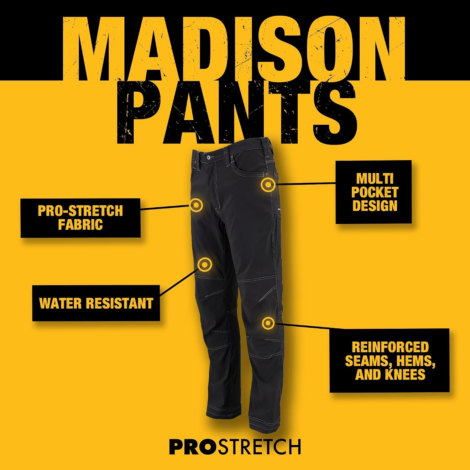 image:imageDEWALT Madison Mens ProStretch Water Resistant Work PantsStone