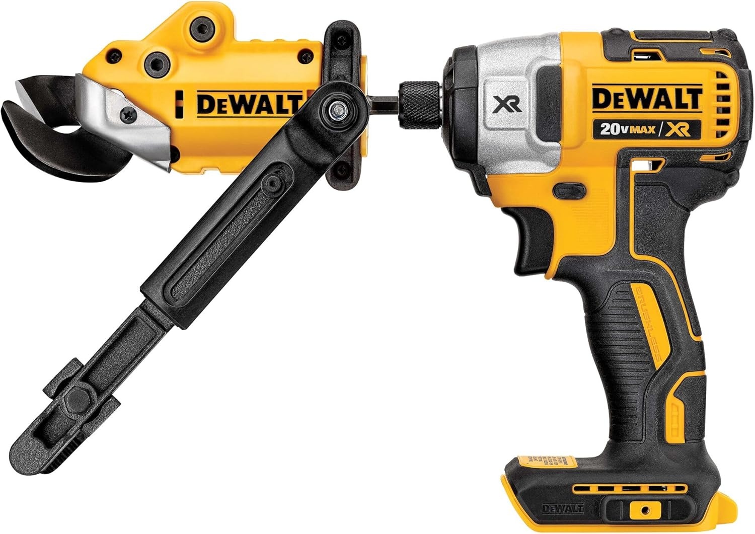 image:imageDEWALT Metal ShearCutter Drill Attachment Impact Ready 360 Degree Pivoting Head Cuts 18GA Material DWASHRIRYellow Black