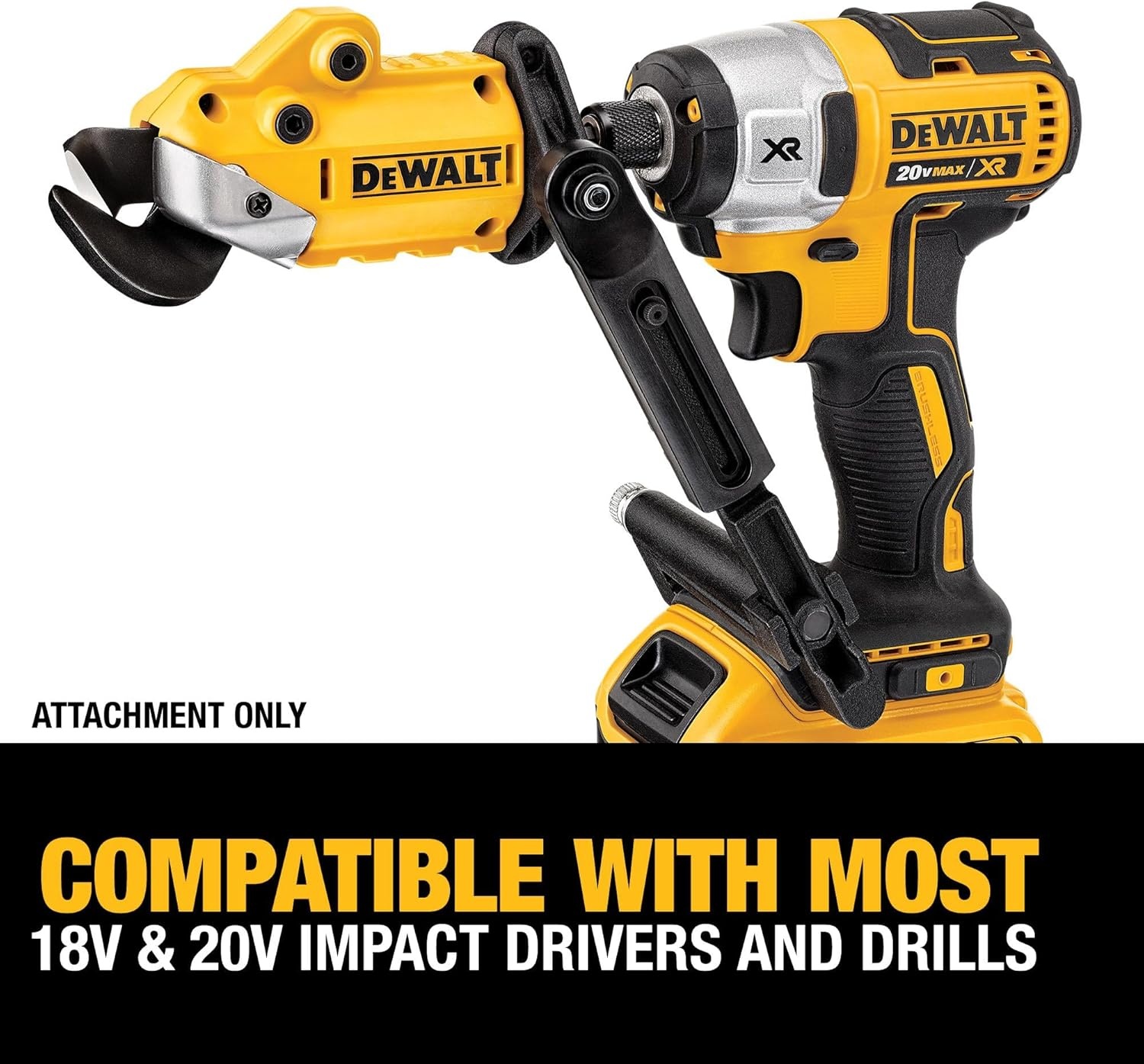 image:imageDEWALT Metal ShearCutter Drill Attachment Impact Ready 360 Degree Pivoting Head Cuts 18GA Material DWASHRIRYellow Black