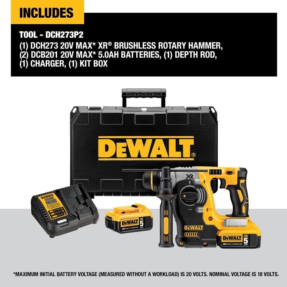 image:imageDEWALT DCH273P2 20V Max Brushless SDS Rotary Hammer with 5 Ah BatteriesRotary Hammer
