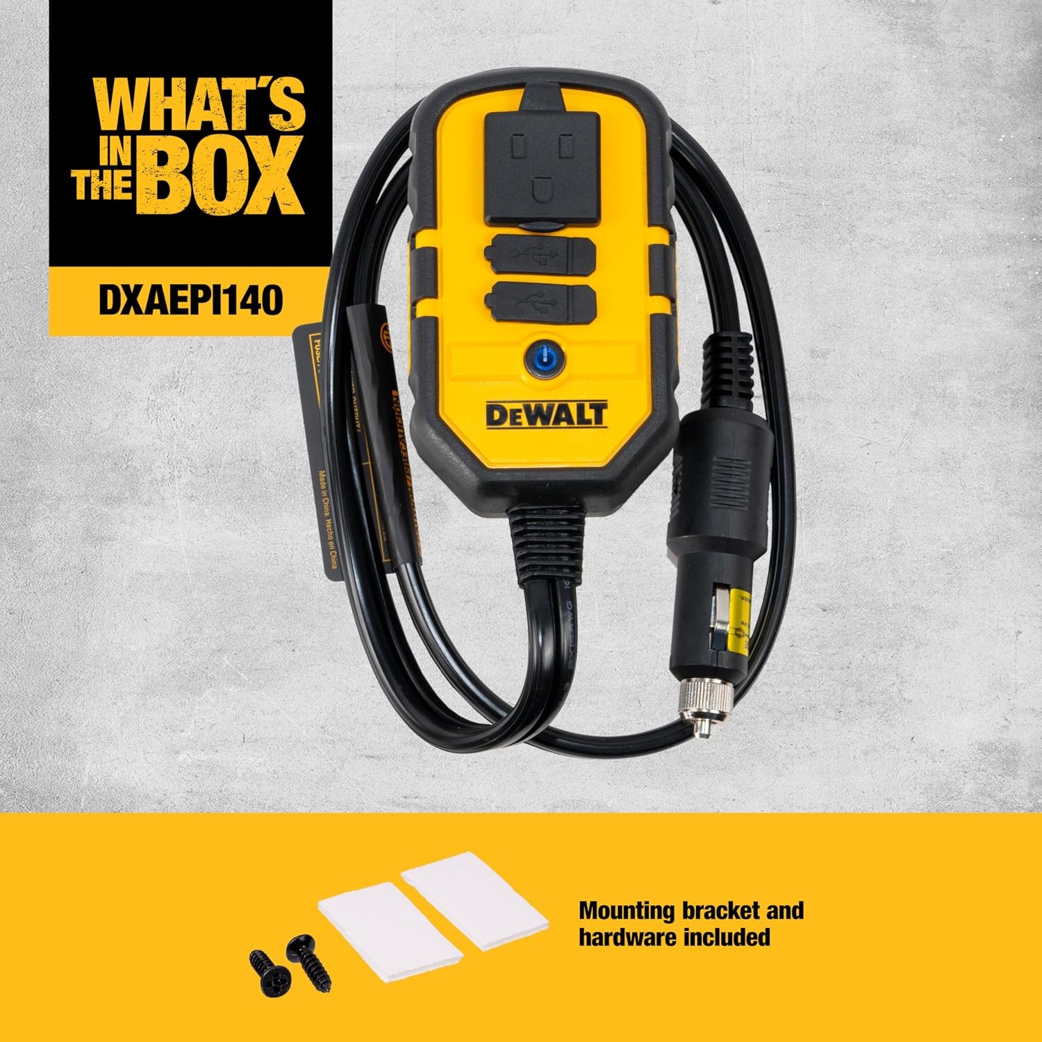image:imageDEWALT DXAEPI140 Power Inverter for Vehicles 140Watts of Household Power 25W USB Type C 15W USB Type A140 Watt