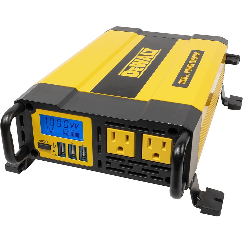 image:imageDEWALT DXAEPI1000 Power Inverter 1000W Car Converter with LCD Display Dual 120V AC Outlets 31A USB Ports 12V DC Adapter Battery Clamps1000 Watt