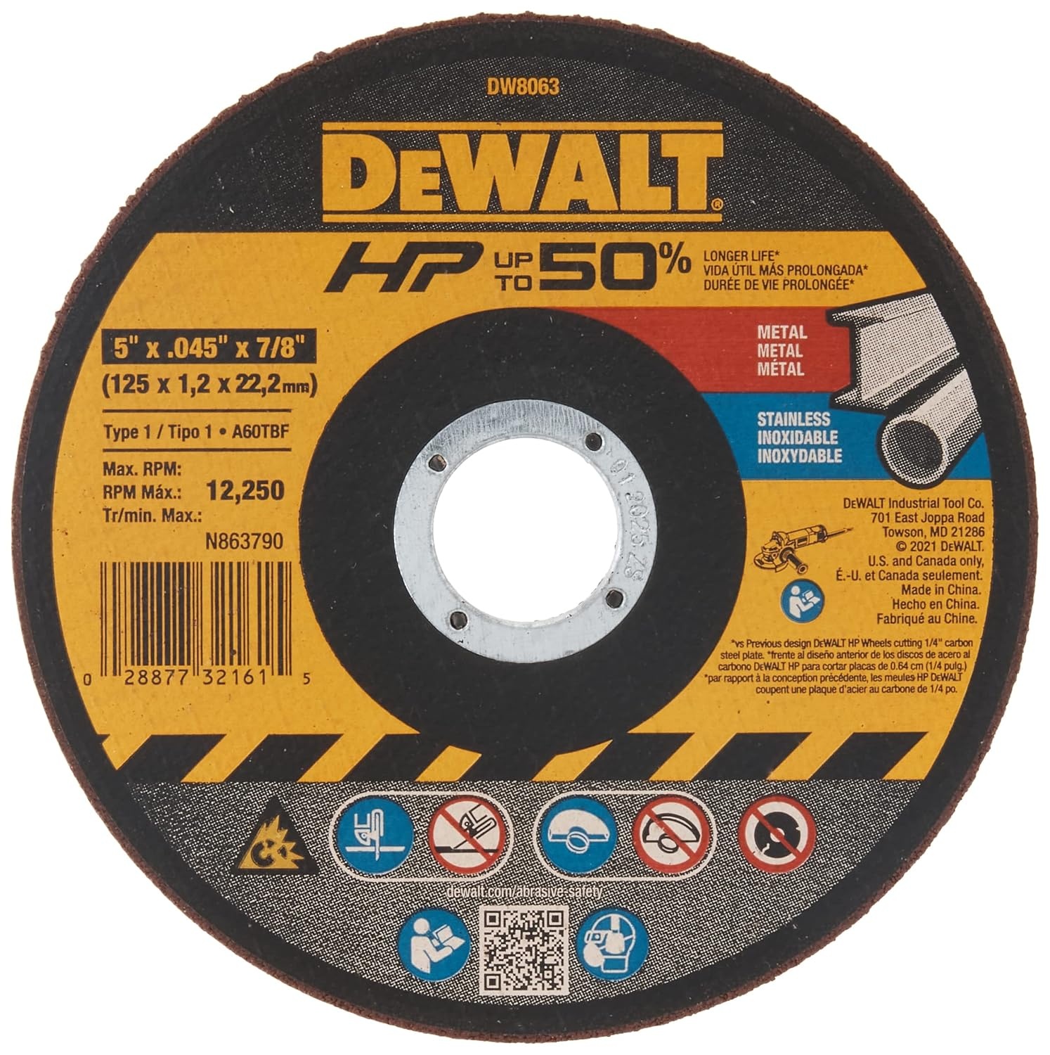 image:imageDEWALT DW8063 5Inch by 045Inch by 78Inch A60T Abrasive MetalINOX Cutting Wheel1 Count Pack of 5