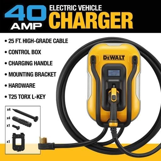 image:imageDEWALT Electric Vehicle Level 2 EV Charger up to 40 Amps 240V App Control Bluetooth amp WiFi CSA Certified IndoorOutdoor NEMA 1450 Plug Wall Mounted Charging Station with 25 ft Cable