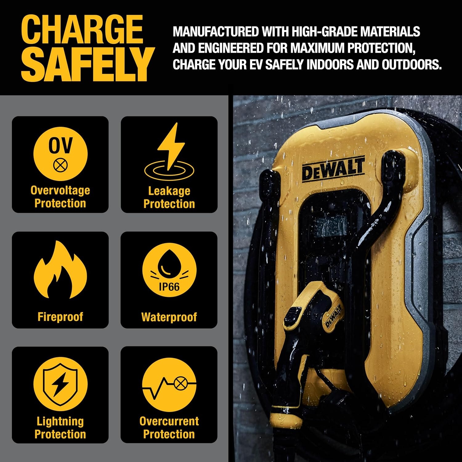 image:imageDEWALT Electric Vehicle Level 2 EV Charger up to 40 Amps 240V App Control Bluetooth amp WiFi CSA Certified IndoorOutdoor NEMA 1450 Plug Wall Mounted Charging Station with 25 ft Cable