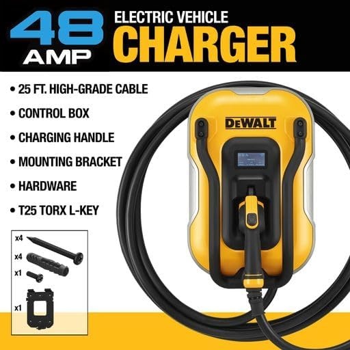 image:imageDEWALT Electric Vehicle Level 2 EV Charger up to 48 Amps 240V App Control Bluetooth amp WiFi CSA Certified IndoorOutdoor Hardwired Wall Mounted Charging Station with 25 ft Cable
