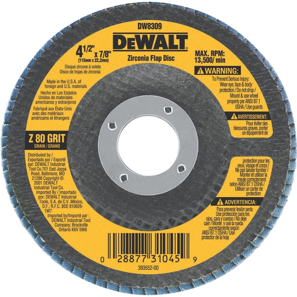 image:imageDEWALT Flap Disc Zirconia 412Inch x 78Inch 80Grit DW830978Inch Hub 1 Count