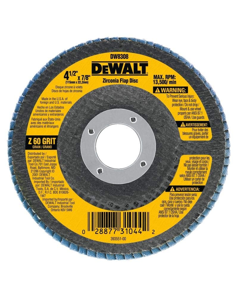 image:imageDEWALT Flap Disc Zirconia 412Inch x 78Inch 80Grit DW830978Inch Hub 1 Count