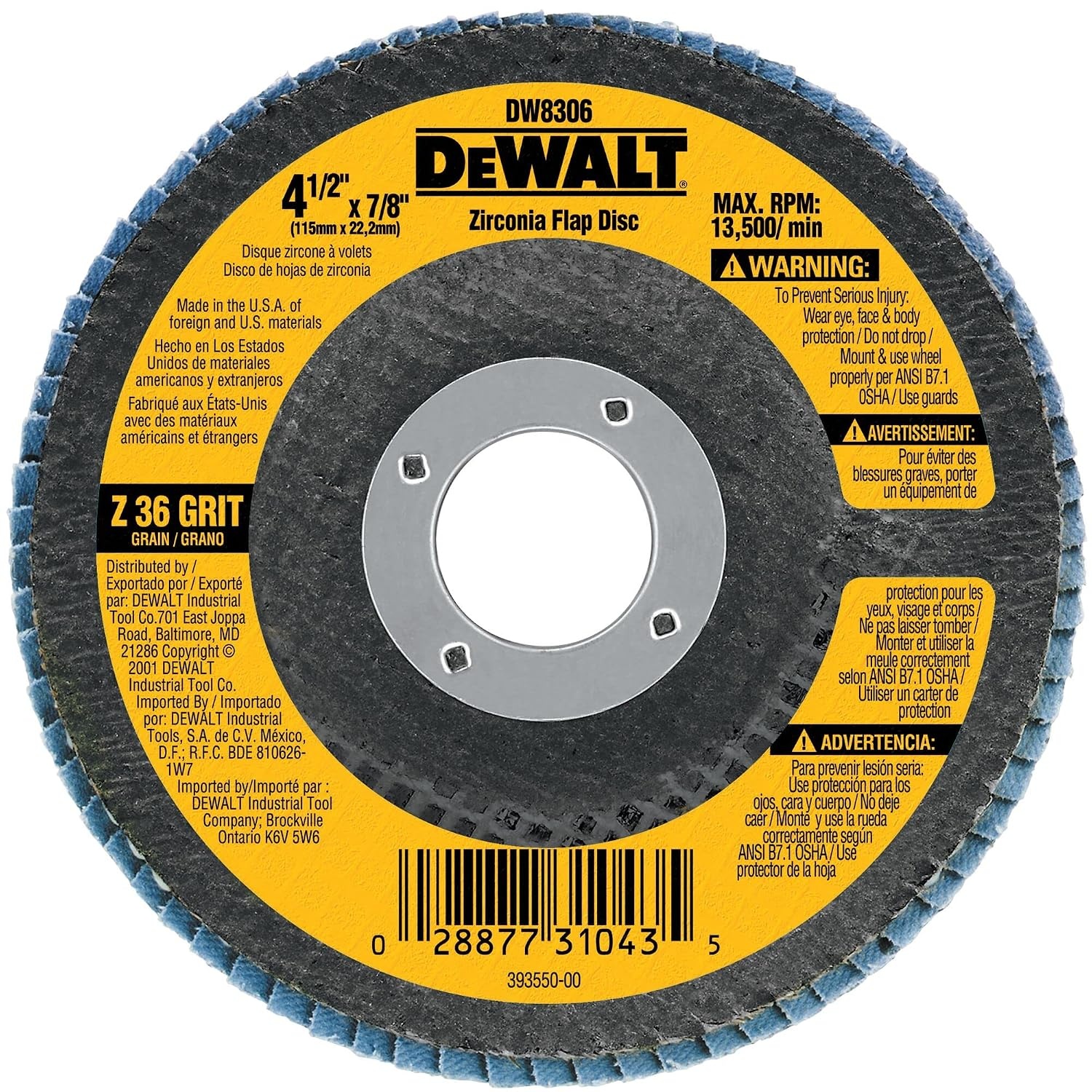 image:imageDEWALT Flap Disc Zirconia 412Inch x 78Inch 80Grit DW830978Inch Hub 1 Count