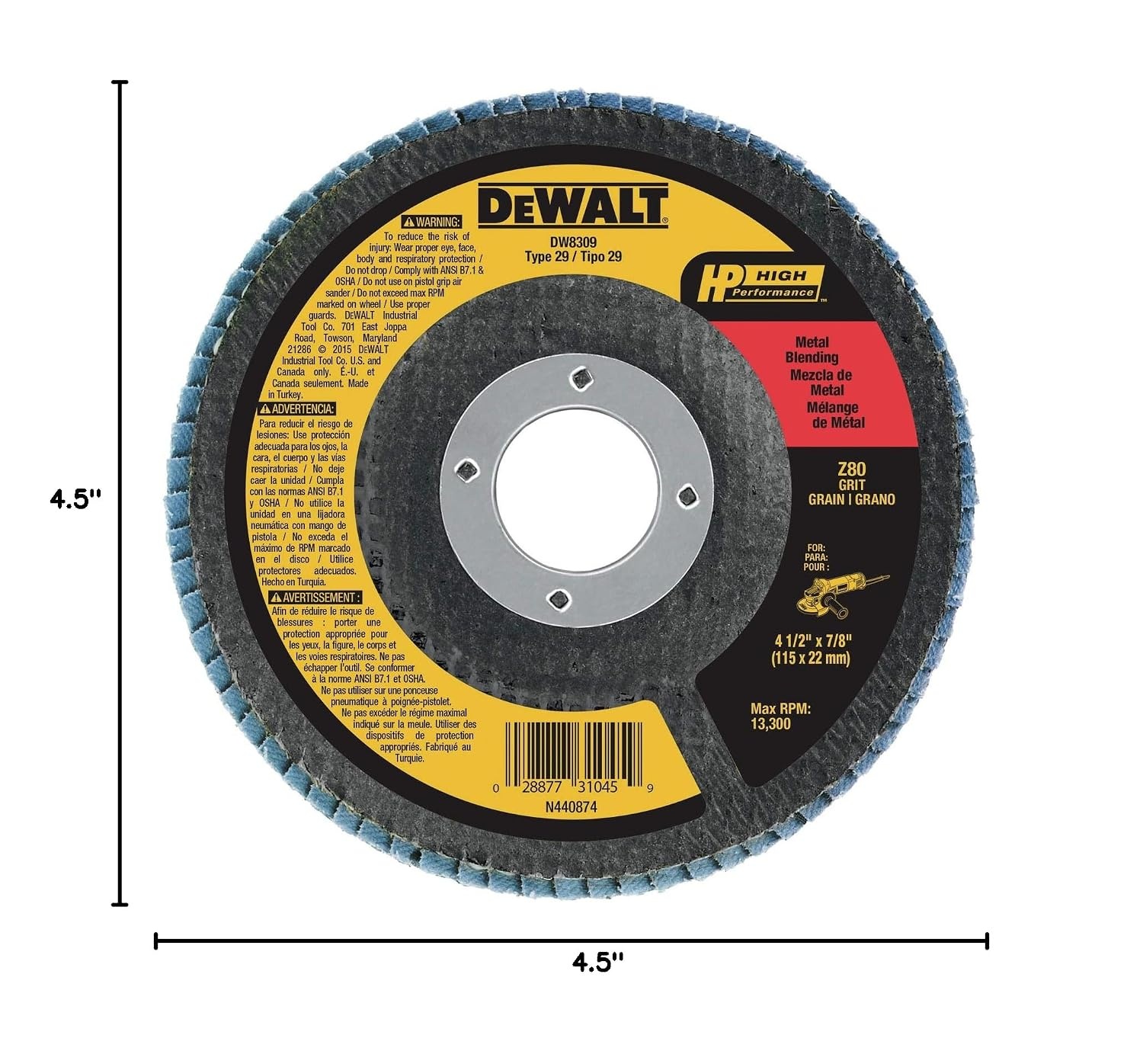 image:imageDEWALT Flap Disc Zirconia 412Inch x 78Inch 80Grit DW830978Inch Hub 1 Count
