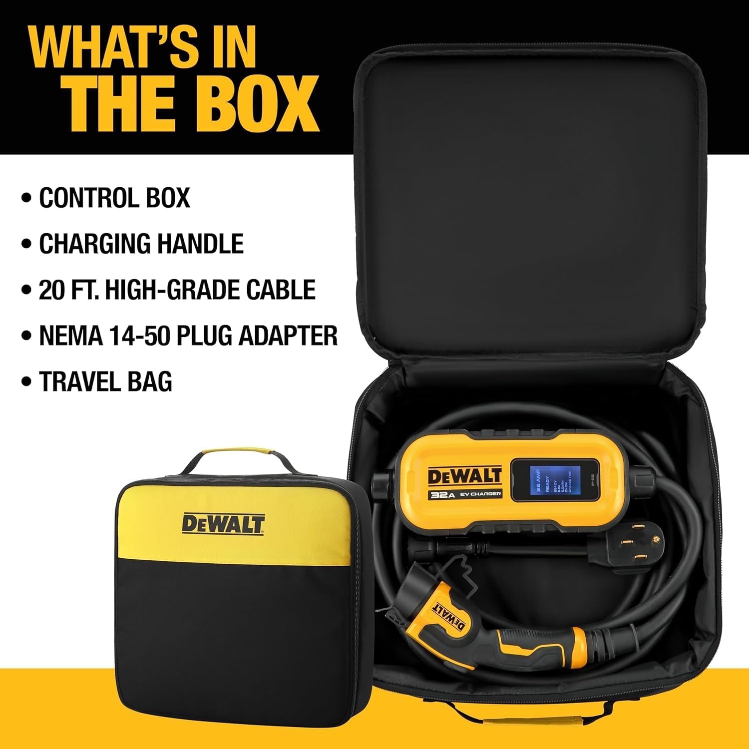 image:imageDEWALT Wall Mount Bracket for Electric Vehicle EV Charger for Charging Handle and Control Box Integrated Cable Organizer Compatible 16 and 32 Amp Portable EV ChargersCharger