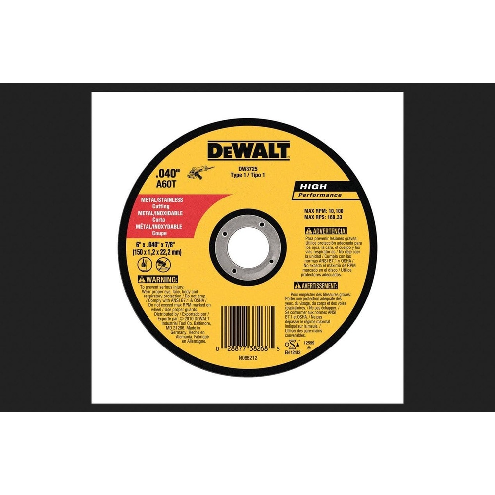 image:imageDEWALT Cutting Wheel 6 in x 040 in x 78 in Abrasive Blade A60 Medium Grit DW87256 in x 78 in