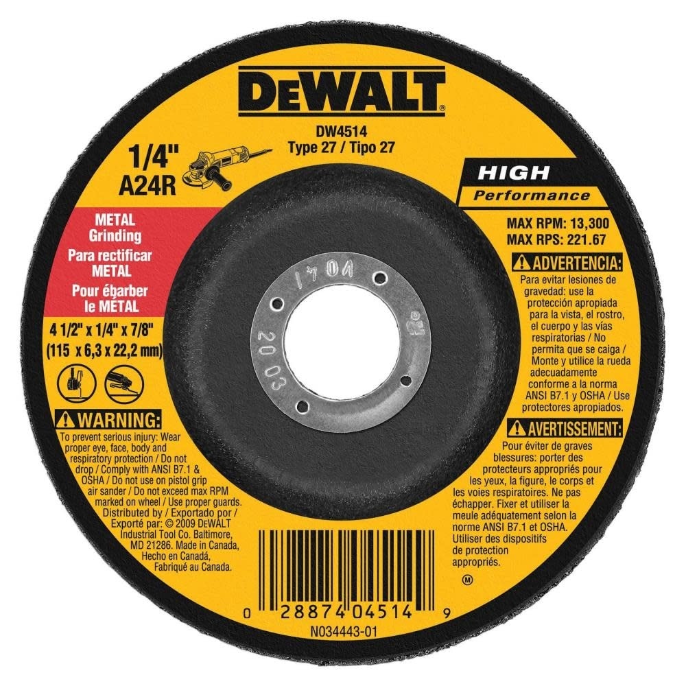 image:imageDEWALT DW4514 14 Thick Grinding Wheel with 412 Diameter and 78 Arbor1 Count Pack of 1