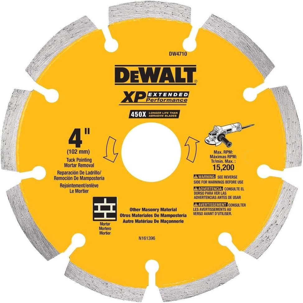 image:imageDEWALT DW4710 4Inch Tuck Point Diamond Saw Blade with 58Inch or 78Inch Arbor