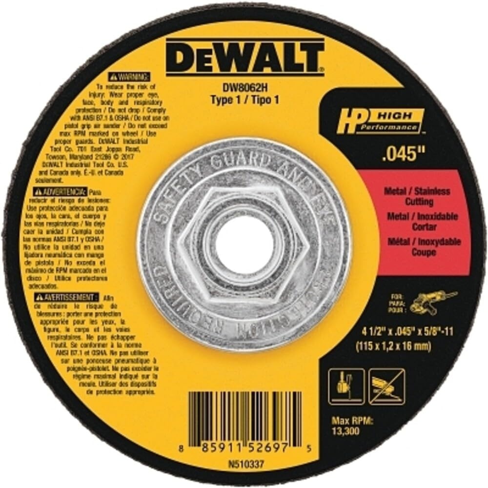 image:imageDEWALT DW8062H 412 X 045 X 5811 HP Type 1 Cutting Wheel1 Count Pack of 1