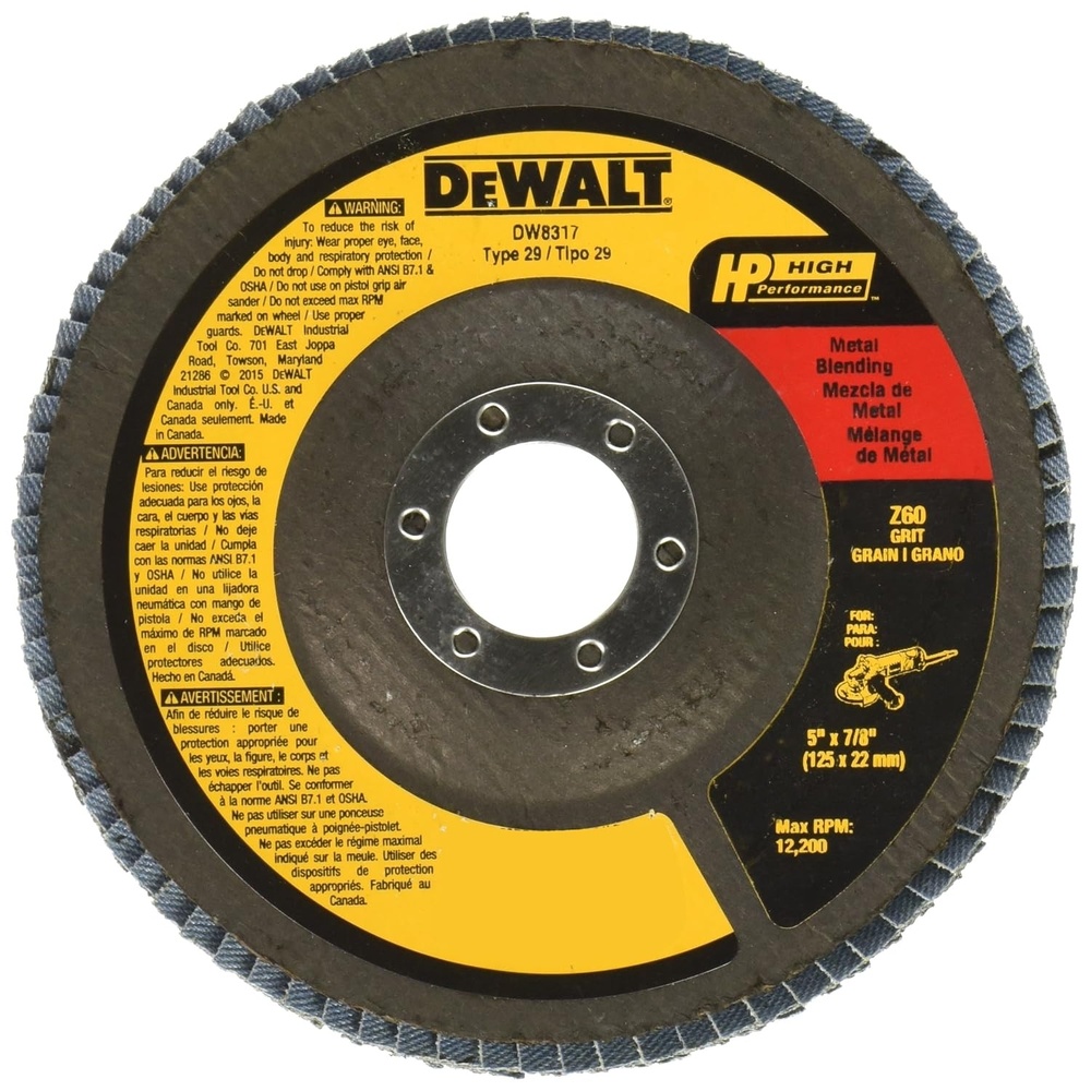 image:imageDEWALT DW8317 5Inch by 78Inch 60 Grit Zirconia Angle Grinder Flap Disc1 Count Pack of 1