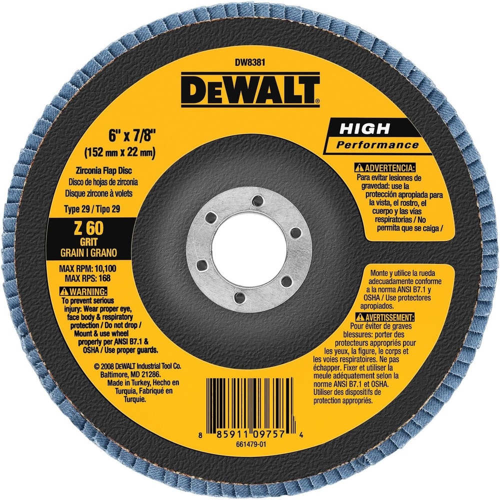image:imageDEWALT DW8382 6Inch X 78Inch 80G Type 29 Hp Flap Disc60G 78Inch Hub