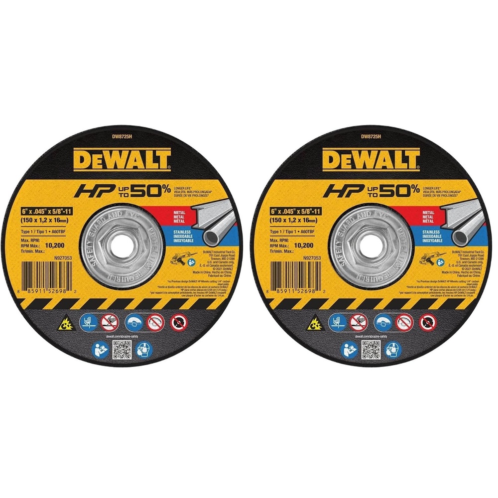 image:imageDEWALT DW8725H 6 x 045 x 5811 Hp Aluminum Oxide Cutoff Wheel1 Count Pack of 2
