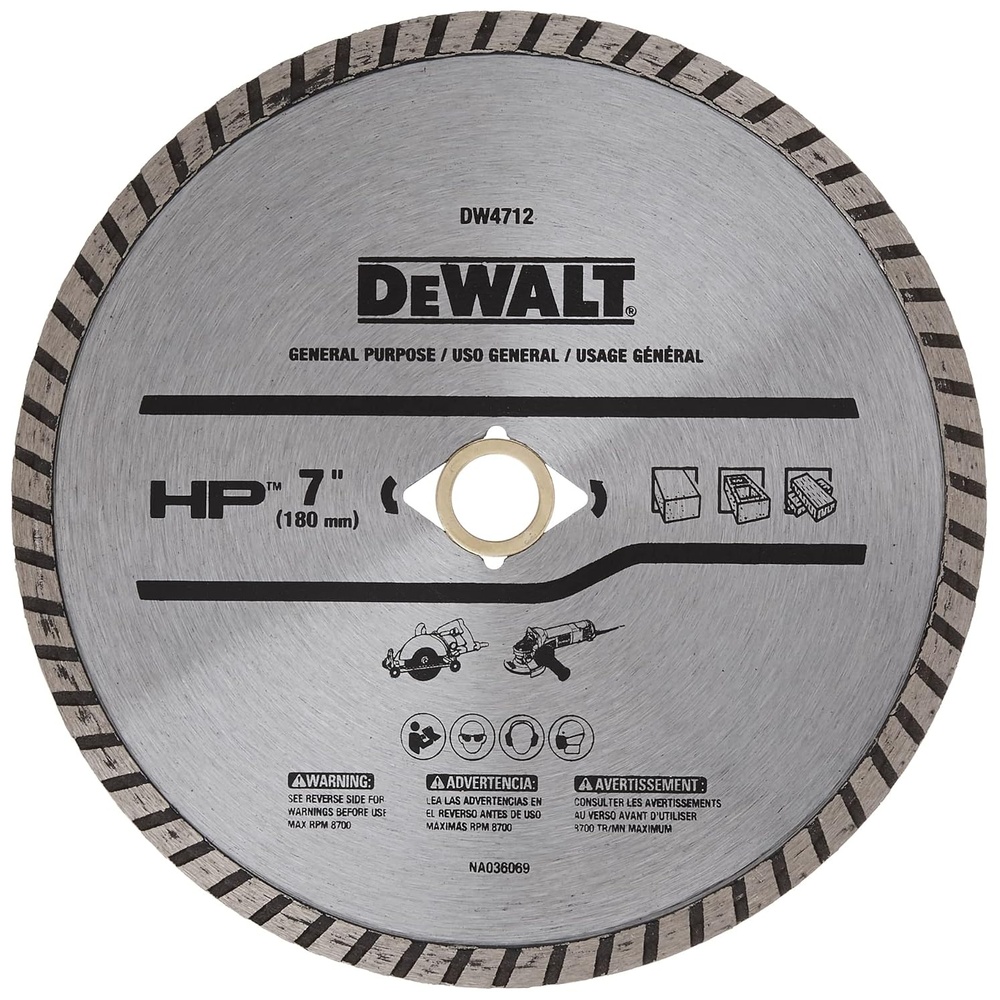 image:imageDEWALT Diamond Blade for Block and Brick DryWet Cutting Continuous Rim 7Inch DW4712One Size