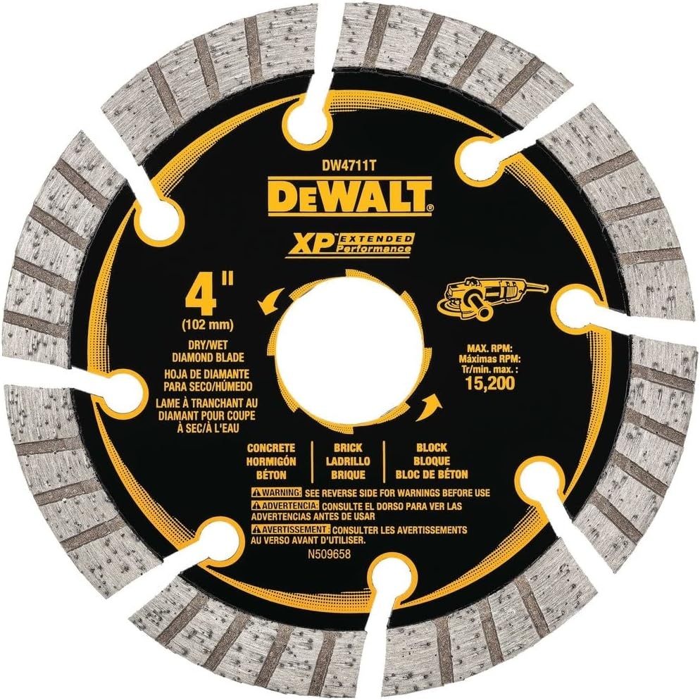 image:imageDEWALT Diamond Saw Blade 4 in Blade Dia 20 in Arbor Size Wet Dry Segmented Turbo Tile Saw Grinder Blade DW4711T