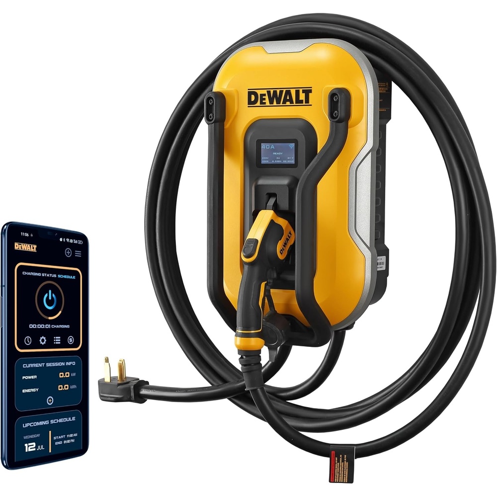 image:imageDEWALT Electric Vehicle Level 2 EV Charger up to 40 Amps 240V App Control Bluetooth amp WiFi CSA Certified IndoorOutdoor NEMA 1450 Plug Wall Mounted Charging Station with 25 ft Cable