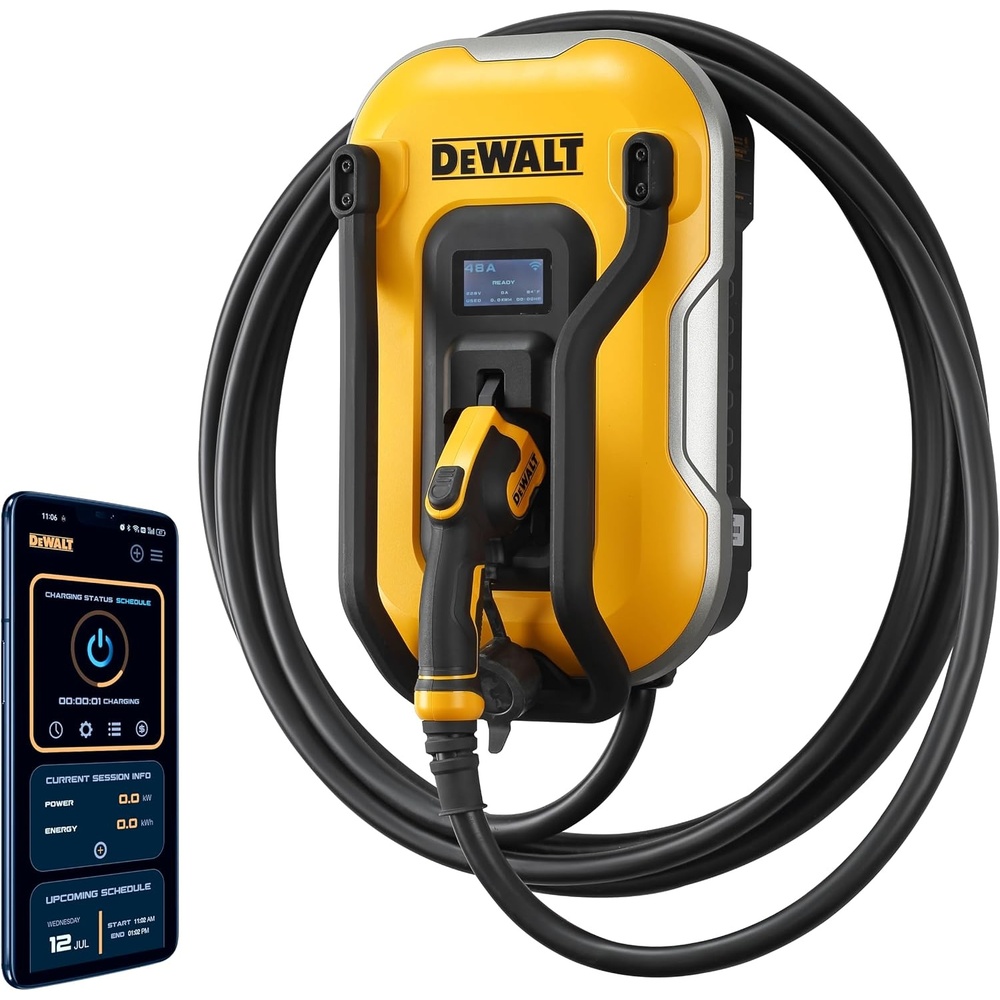 image:imageDEWALT Electric Vehicle Level 2 EV Charger up to 48 Amps 240V App Control Bluetooth amp WiFi CSA Certified IndoorOutdoor Hardwired Wall Mounted Charging Station with 25 ft Cable