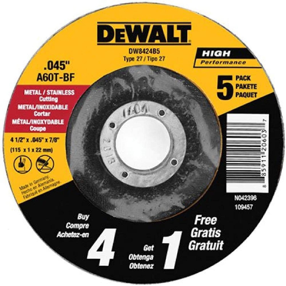 image:imageDeWalt Accessories DW8424B5 5PK 45 MTL Cut WheelOne Size