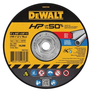 DEWALT DW8725H 6″ x .045″ x 5/8″-11 Hp Aluminum Oxide Cutoff Wheel(1 Count (Pack of 1))