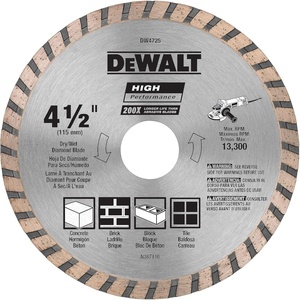 DEWALT Diamond Blade for Masonry, Dry Cutting, Continuous Rim, 7/8-Inch Arbor, 4-1/2-Inch (DW4725)(1 Count (Pack of 10))