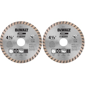 DEWALT Diamond Blade for Masonry, Dry Cutting, Continuous Rim, 7/8-Inch Arbor, 4-1/2-Inch (DW4725)(1 Count (Pack of 2))