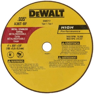 DeWalt DW8717 A36T Wheel, 4-Inch X .035-Inch X 3/8-Inch(1 Count (Pack of 1))