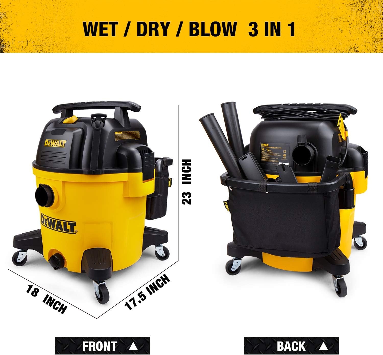 image:imageDEWALT 10 Gallon Poly Wet Dry Vacuum 55 HP Shop Vacuum 120V 90 CFM for Jobsite Work Shop Comerical Area GarageWarehouse etc 10 Ft Cord Model DXV10P