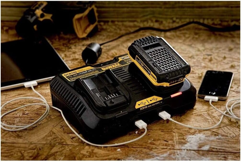 image:imageDEWALT 1220V MAX Battery Charger Corded Dual Charging Station 2USB Ports Included DCB102