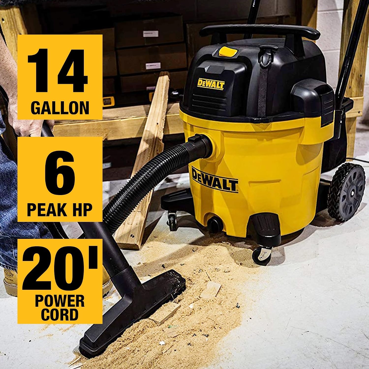 image:imageDEWALT 16 Gal 65 HP 116CFM Wet Dry Vacuum with Blower and Muffler DXV16PA WetDryBlower 3in1 Large Poly Shop Vacuum with Storage Bag and Muffler Accessories Ideal for GarageWorkshopJobsiteYellow