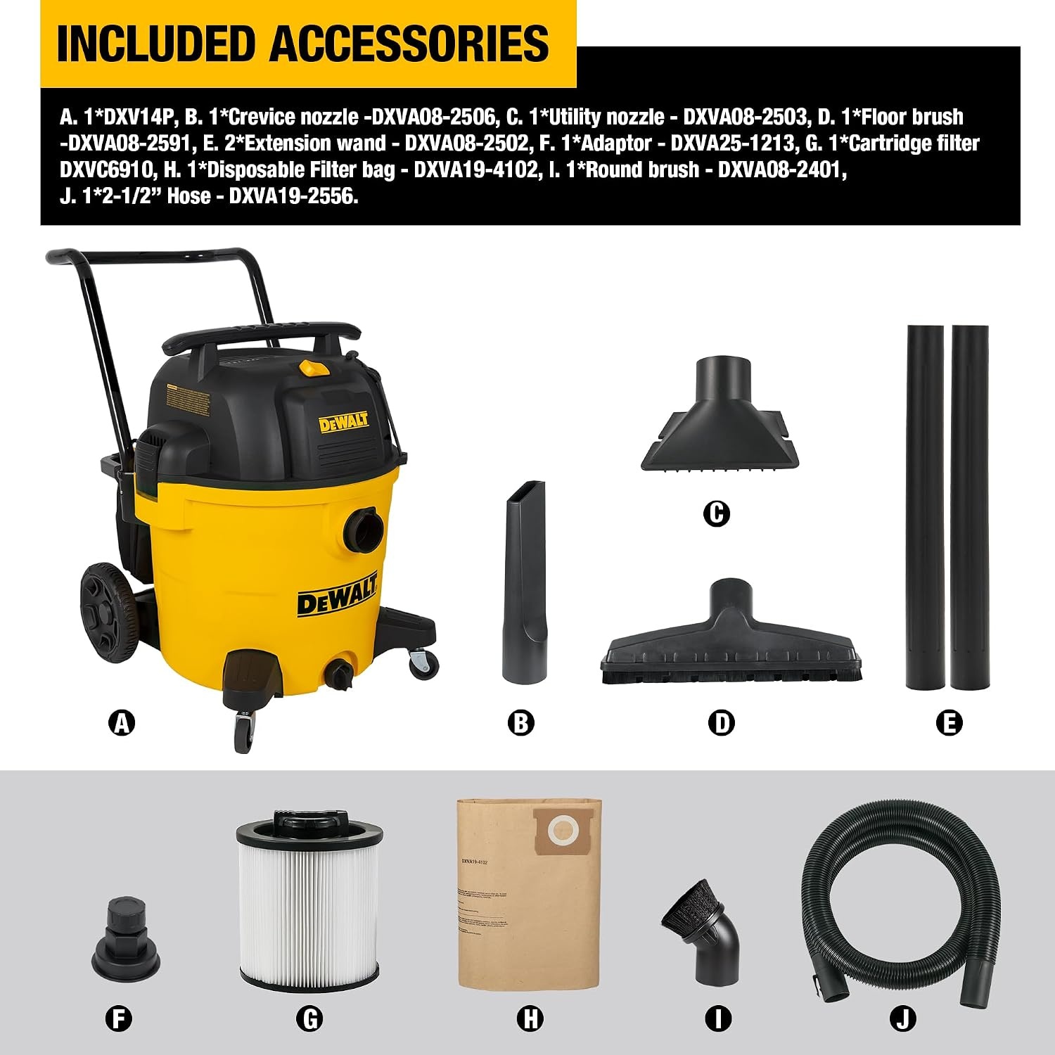 image:imageDEWALT 16 Gal 65 HP 116CFM Wet Dry Vacuum with Blower and Muffler DXV16PA WetDryBlower 3in1 Large Poly Shop Vacuum with Storage Bag and Muffler Accessories Ideal for GarageWorkshopJobsiteYellow