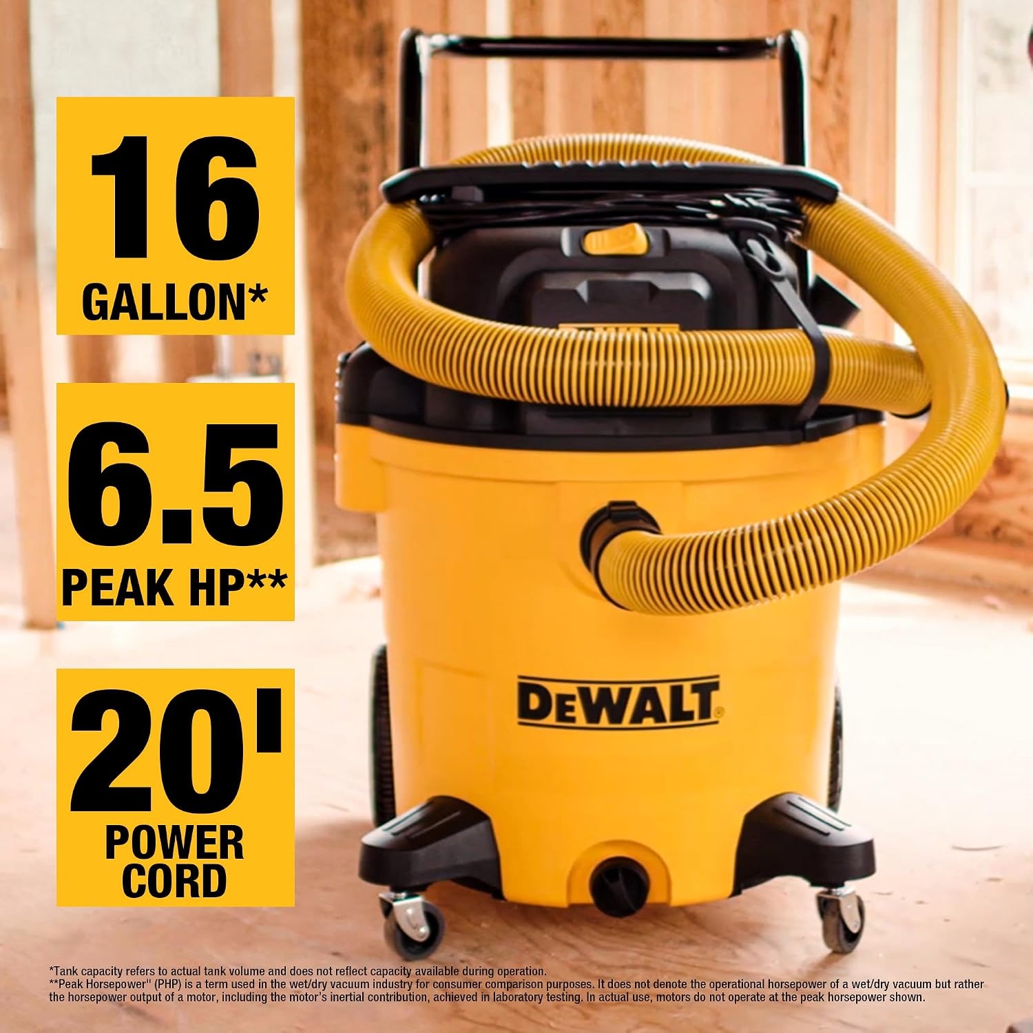 image:imageDEWALT 16 Gal 65 HP 116CFM Wet Dry Vacuum with Blower and Muffler DXV16PA WetDryBlower 3in1 Large Poly Shop Vacuum with Storage Bag and Muffler Accessories Ideal for GarageWorkshopJobsiteYellow