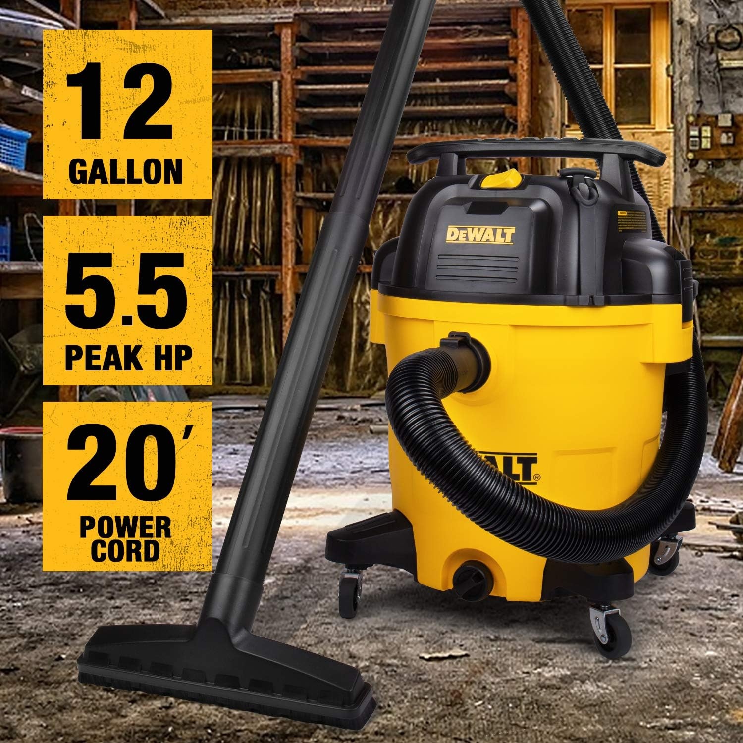 image:imageDEWALT 16 Gal 65 HP 116CFM Wet Dry Vacuum with Blower and Muffler DXV16PA WetDryBlower 3in1 Large Poly Shop Vacuum with Storage Bag and Muffler Accessories Ideal for GarageWorkshopJobsiteYellow