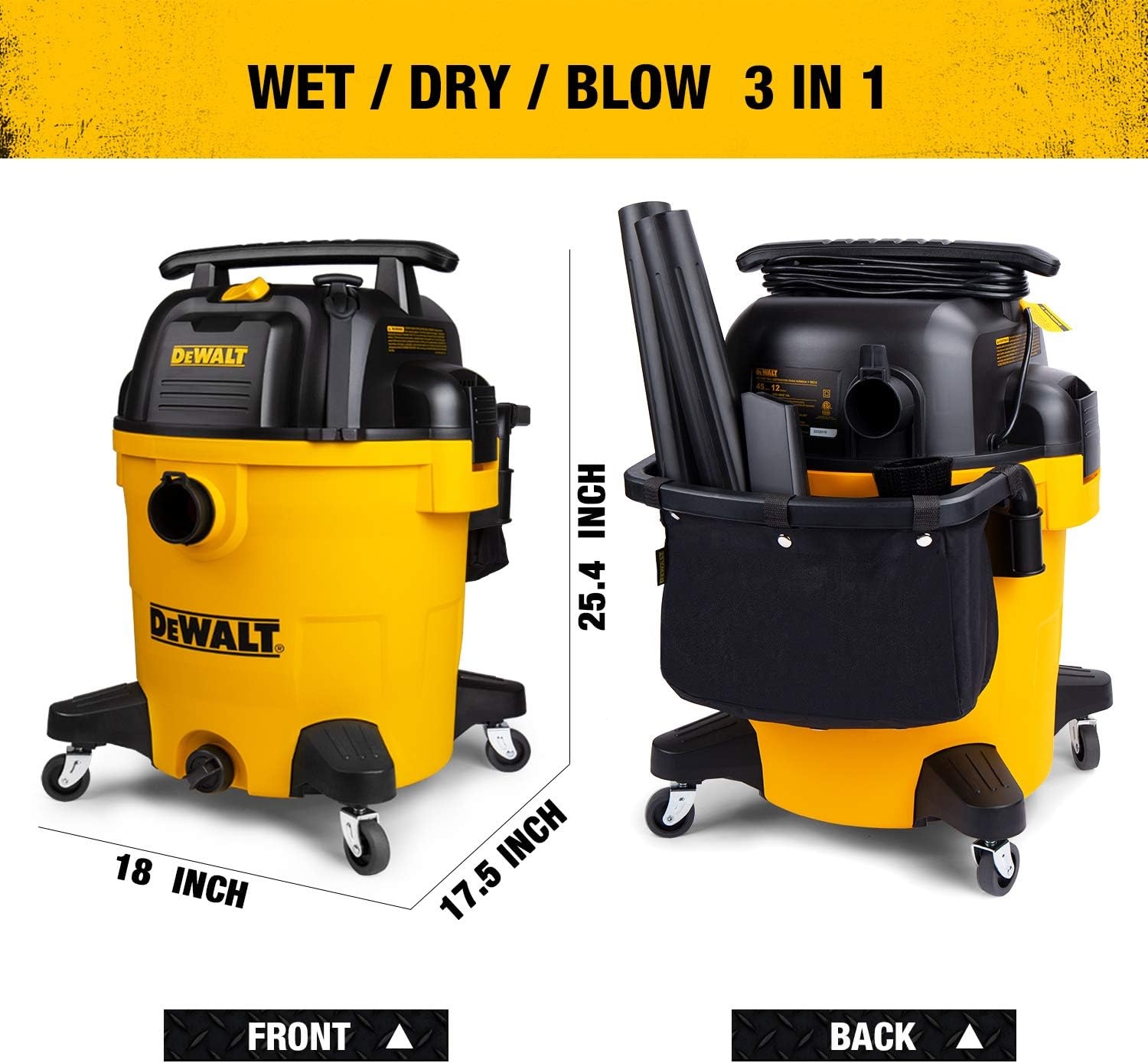 image:imageDEWALT 16 Gal 65 HP 116CFM Wet Dry Vacuum with Blower and Muffler DXV16PA WetDryBlower 3in1 Large Poly Shop Vacuum with Storage Bag and Muffler Accessories Ideal for GarageWorkshopJobsiteYellow