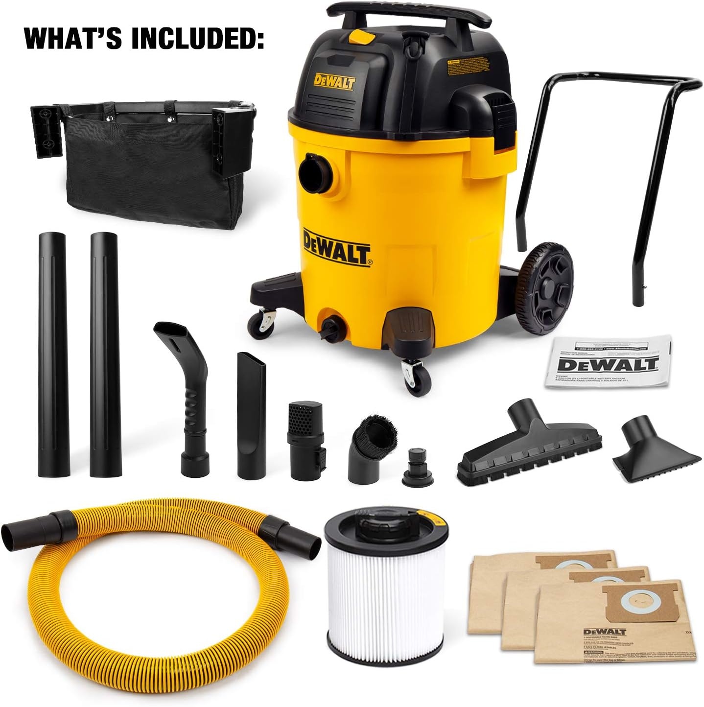 image:imageDEWALT 16 Gal 65 HP 116CFM Wet Dry Vacuum with Blower and Muffler DXV16PA WetDryBlower 3in1 Large Poly Shop Vacuum with Storage Bag and Muffler Accessories Ideal for GarageWorkshopJobsiteYellow