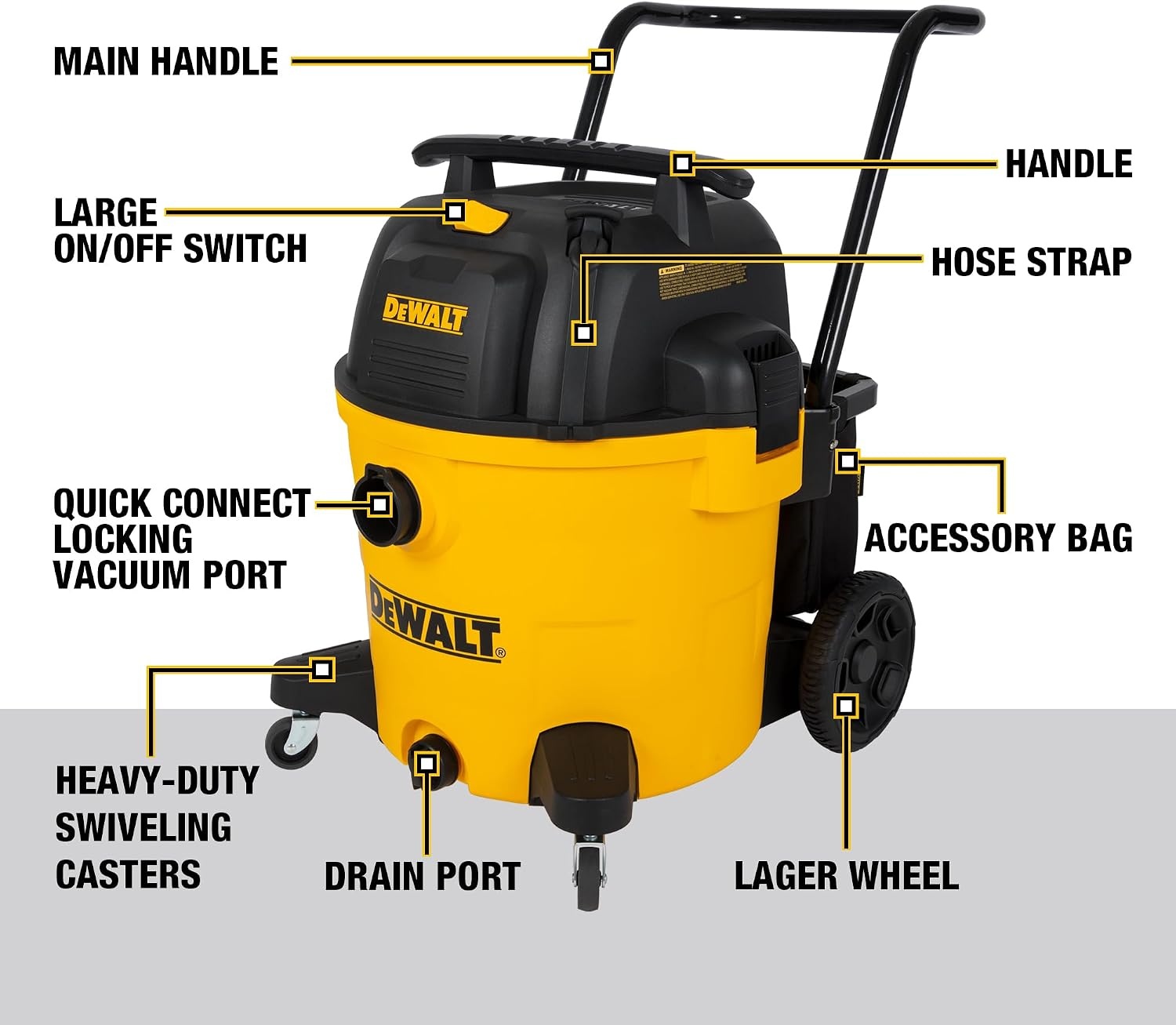 image:imageDEWALT 16 Gal 65 HP 116CFM Wet Dry Vacuum with Blower and Muffler DXV16PA WetDryBlower 3in1 Large Poly Shop Vacuum with Storage Bag and Muffler Accessories Ideal for GarageWorkshopJobsiteYellow