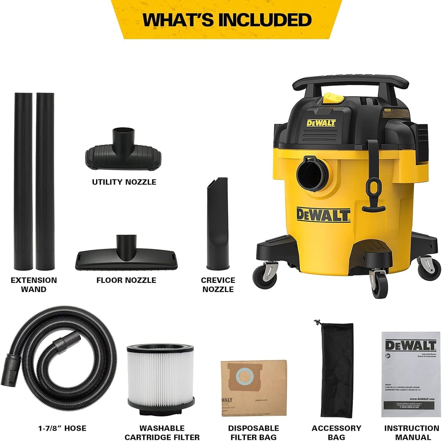 image:imageDEWALT 16 Gal 65 HP 116CFM Wet Dry Vacuum with Blower and Muffler DXV16PA WetDryBlower 3in1 Large Poly Shop Vacuum with Storage Bag and Muffler Accessories Ideal for GarageWorkshopJobsiteYellow
