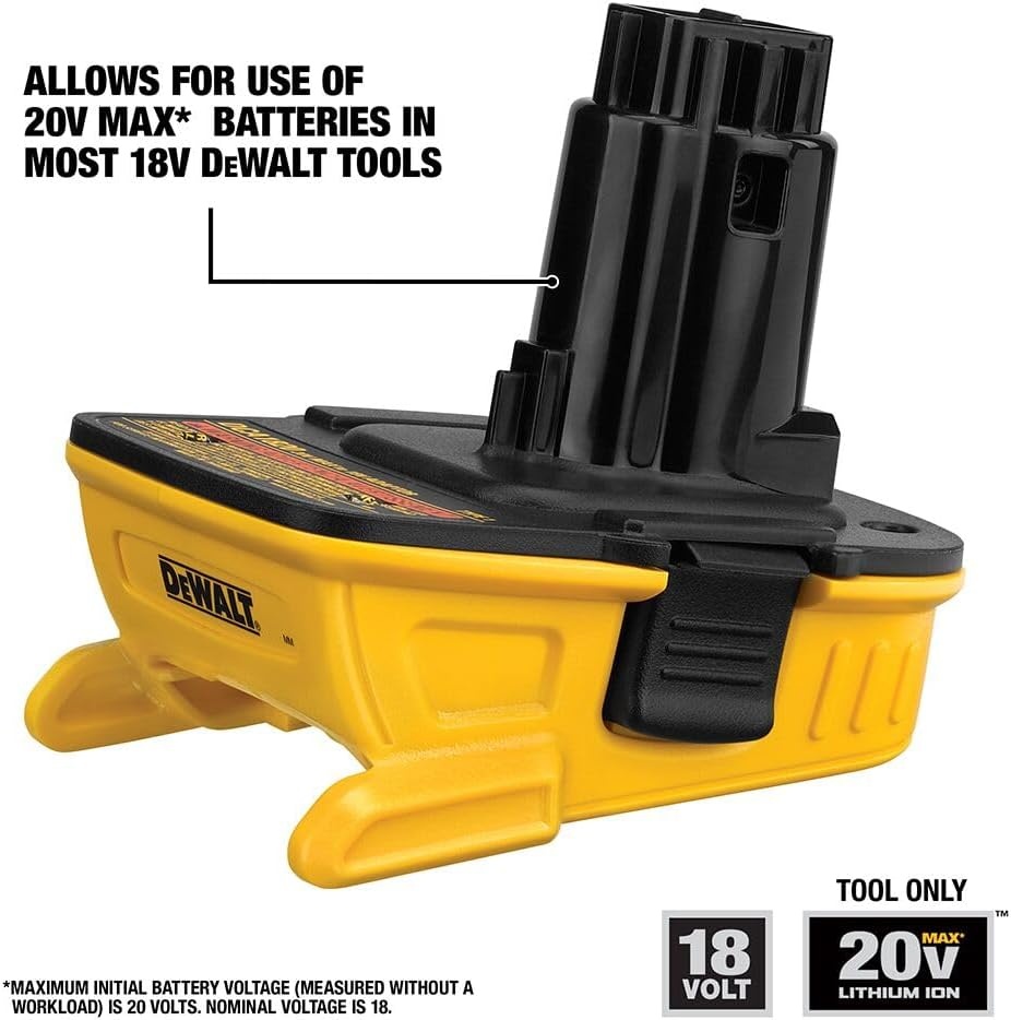 image:imageDEWALT Battery Adapter 18V to 20V For Drills Sanders and More Charger Not Included DCA1820Adapter wo 20V batteries