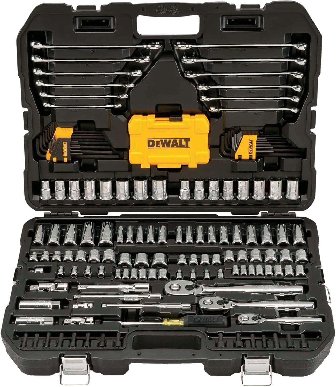 image:imageDEWALT Mechanic Tool Set with Case Socket Set Metric and Standard Full 14 amp 38 Drive Hex Keys and Specialty Tools 168Piece DWMT73803